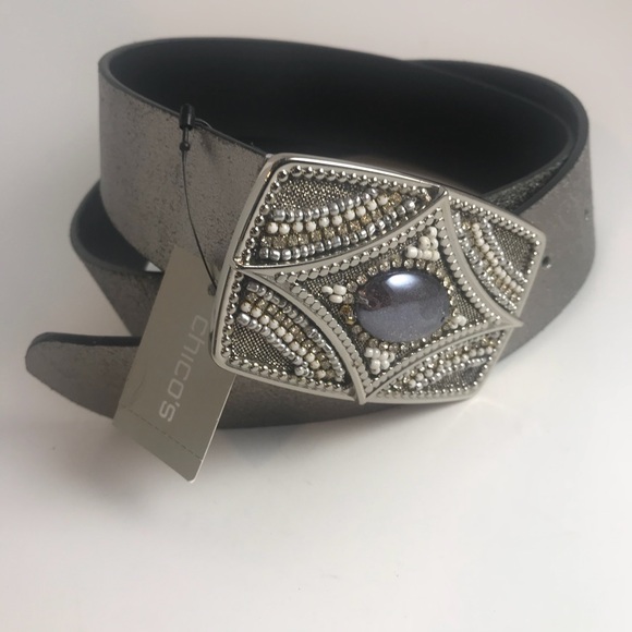 Chico's Accessories - Chico Silver Leather Belt & Buckle Size Med